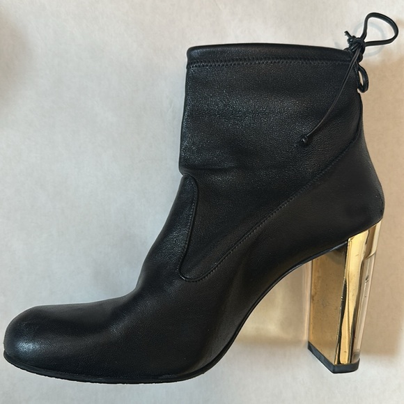 Stuart Weitzman black leather bootie clear and gold heel Sz 10 - Picture 2 of 11